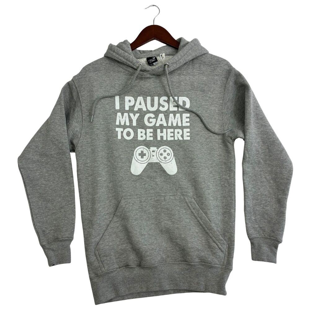 I Paused My Game To Be Here Hoodie Mens Small Gray Gamer Gaming Controller